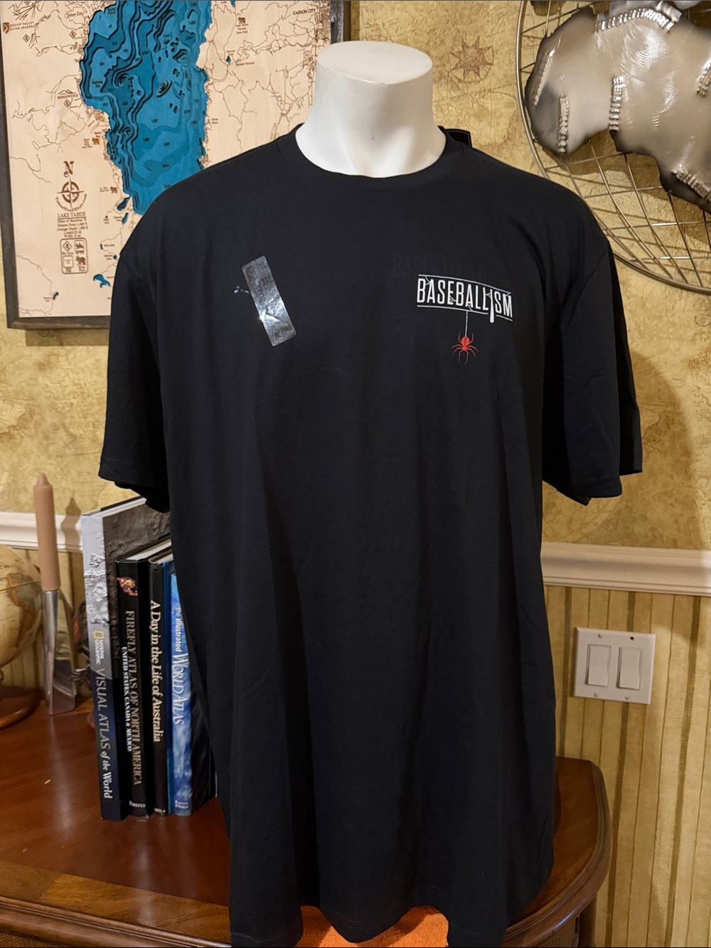Baseballism Men's Black Short Sleeve Tee with Red Spider Accent. 3XL NWT